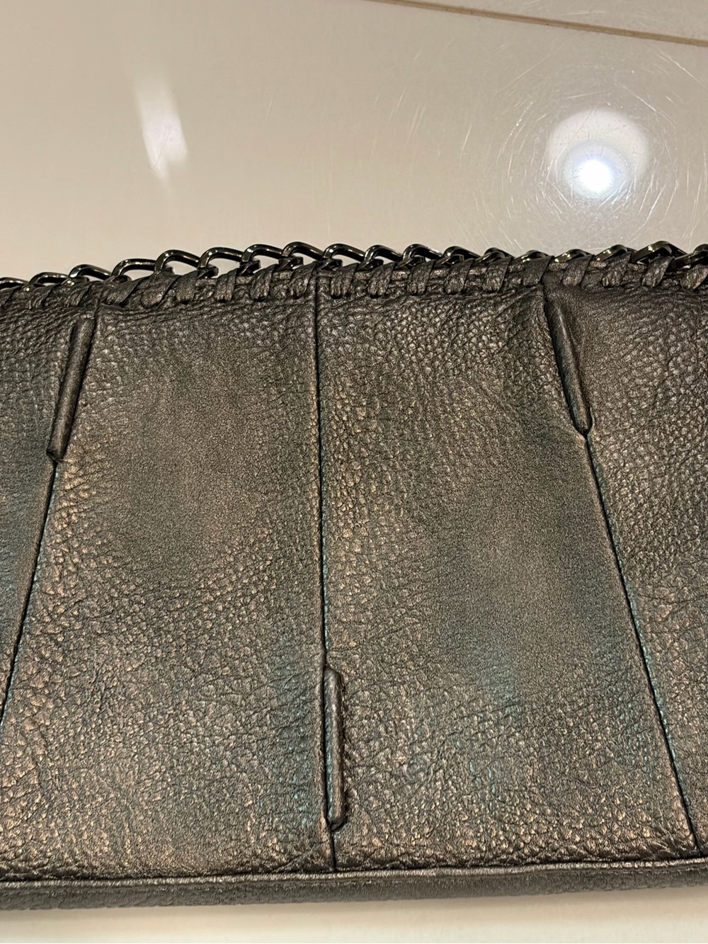 Women's Big Buddah Leather Chain-Trim Clutch. Metallic